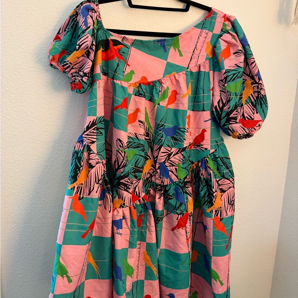 SHEIN Pink and Blue Puff Sleeve Sundress